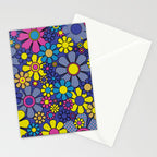 Blue Retro Garden Gingham Flowers Maximalist 60s 70s Floral Pattern Stationery Card Gallery Image 2