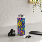 Blue Retro Garden Gingham Flowers Maximalist 60s 70s Floral Pattern Water Bottle Gallery Image 4