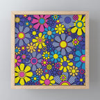 Blue Retro Garden Gingham Flowers Maximalist 60s 70s Floral Pattern Mini Art Print Gallery Image 1
