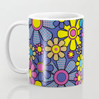 Blue Retro Garden Gingham Flowers Maximalist 60s 70s Floral Pattern Coffee Mug Gallery Image 3