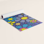 Blue Retro Garden Gingham Flowers Maximalist 60s 70s Floral Pattern Yoga Mat Gallery Image 2