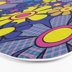 Blue Retro Garden Gingham Flowers Maximalist 60s 70s Floral Pattern Bath Mat Gallery Image 3