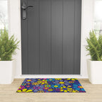 Blue Retro Garden Gingham Flowers Maximalist 60s 70s Floral Pattern Welcome Mat Gallery Image 3