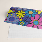 Blue Retro Garden Gingham Flowers Maximalist 60s 70s Floral Pattern Wrapping Paper Gallery Image 2