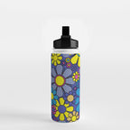 Blue Retro Garden Gingham Flowers Maximalist 60s 70s Floral Pattern Water Bottle Gallery Image 2