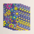 Blue Retro Garden Gingham Flowers Maximalist 60s 70s Floral Pattern Wrapping Paper Gallery Image 3