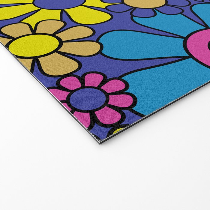 Blue Retro Garden Gingham Flowers Maximalist 60s 70s Floral Pattern Welcome Mat Gallery Image 2