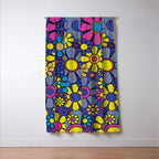 Blue Retro Garden Gingham Flowers Maximalist 60s 70s Floral Pattern Window Curtain Gallery Image 3