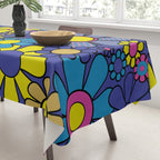 Blue Retro Garden Gingham Flowers Maximalist 60s 70s Floral Pattern Tablecloth Gallery Image 3