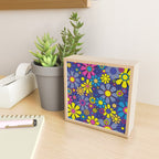 Blue Retro Garden Gingham Flowers Maximalist 60s 70s Floral Pattern Mini Art Print Gallery Image 2