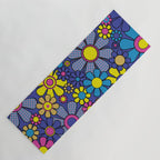 Blue Retro Garden Gingham Flowers Maximalist 60s 70s Floral Pattern Yoga Mat Gallery Image 1