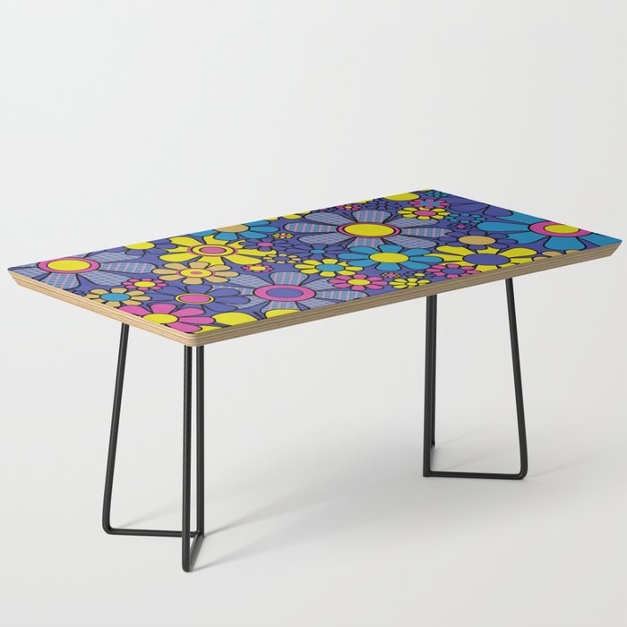 Blue Retro Garden Gingham Flowers Maximalist 60s 70s Floral Pattern Coffee Table Gallery Image 1