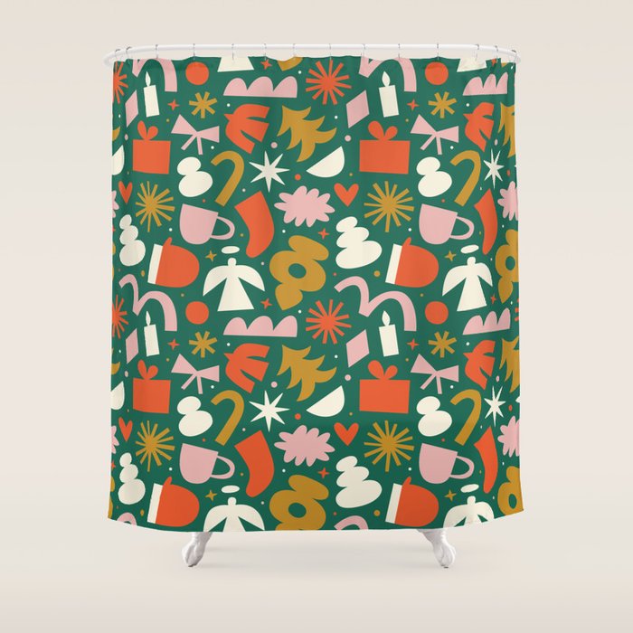 Abstract retro organic christmas shape pattern Shower Curtain Gallery Image 1