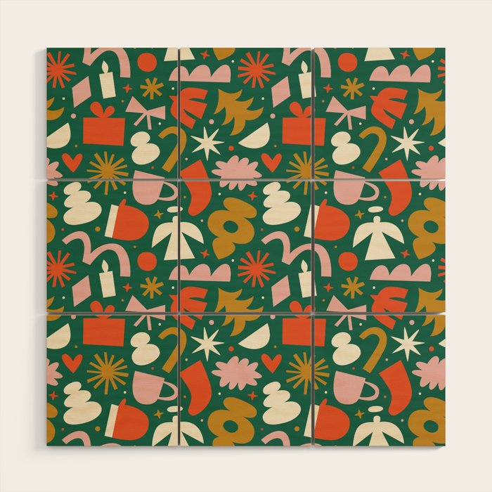 Abstract retro organic christmas shape pattern Wood Wall Art Gallery Image 1