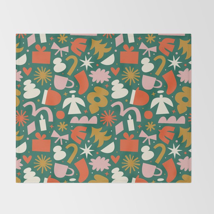 Abstract retro organic christmas shape pattern Throw Blanket Gallery Image 2