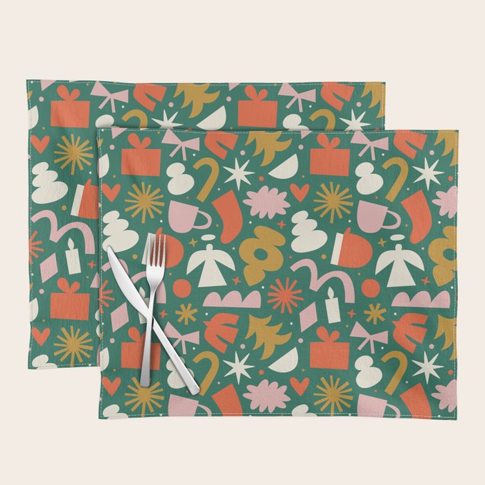 Abstract retro organic christmas shape pattern Placemat Gallery Image 1