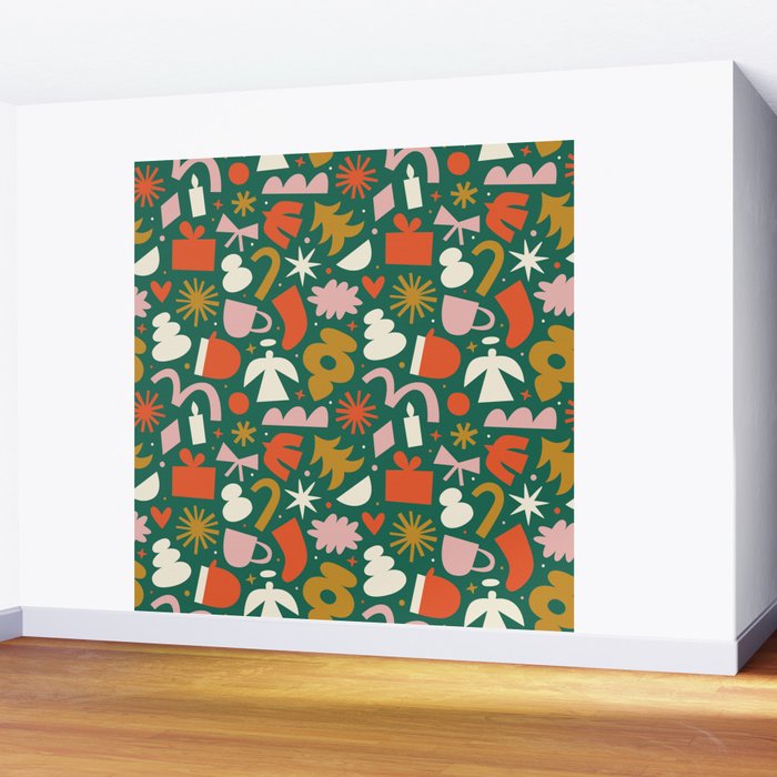 Abstract retro organic christmas shape pattern Wall Mural Gallery Image 2