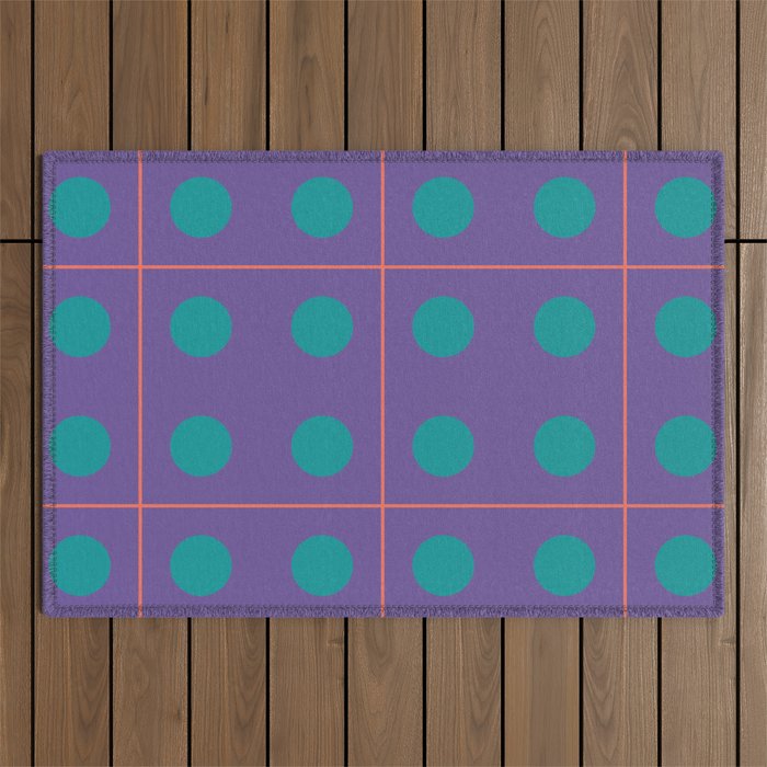 Retro Geometric Circle Grid Outdoor Rug Gallery Image 1