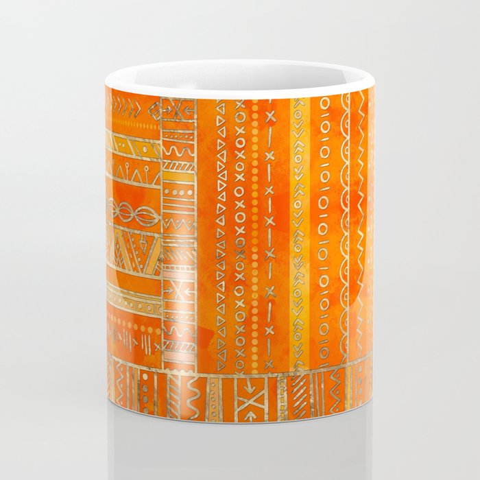 Tribal Ethnic pattern gold on bright orange Coffee Mug Gallery Image 4