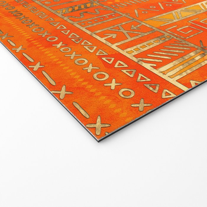 Tribal Ethnic pattern gold on bright orange Welcome Mat Gallery Image 2