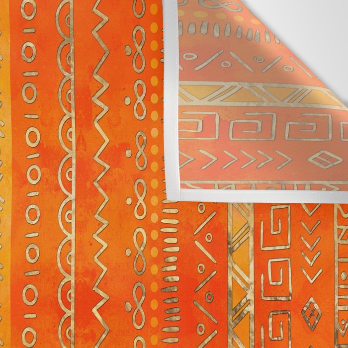 Tribal Ethnic pattern gold on bright orange Wall Tapestry Gallery Image 3