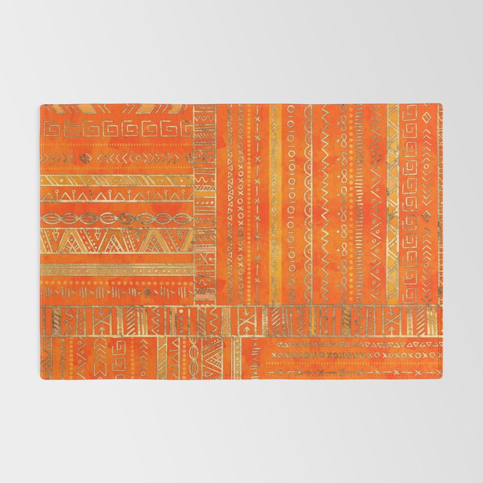 Tribal Ethnic pattern gold on bright orange Rug Gallery Image 2