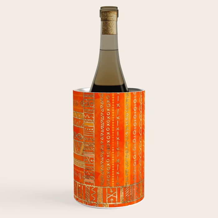 Tribal Ethnic pattern gold on bright orange Wine Chiller Gallery Image 1