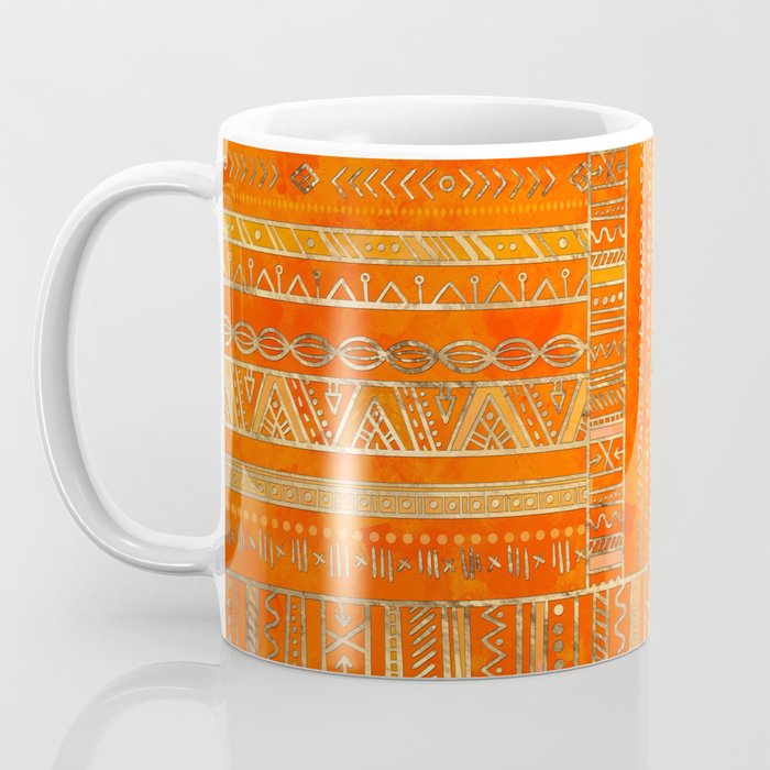Tribal Ethnic pattern gold on bright orange Coffee Mug Gallery Image 3