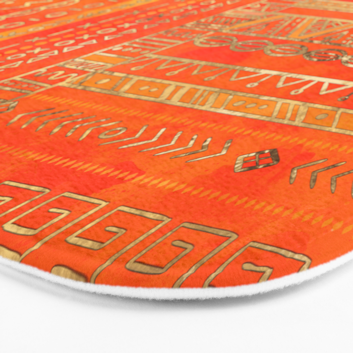 Tribal Ethnic pattern gold on bright orange Bath Mat Gallery Image 3