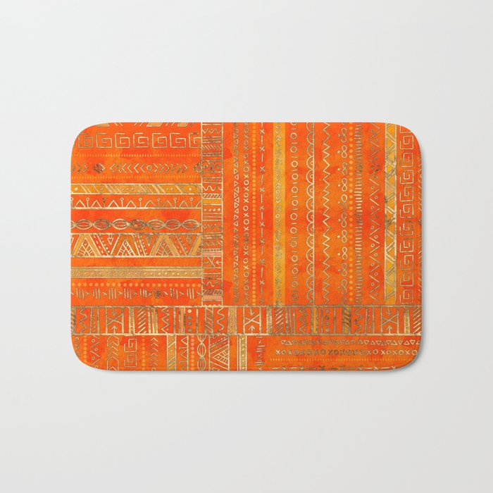 Tribal Ethnic pattern gold on bright orange Bath Mat Gallery Image 1
