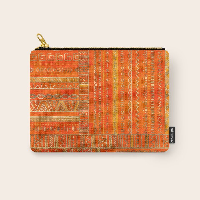 Tribal Ethnic pattern gold on bright orange Carry All Pouch Gallery Image 1