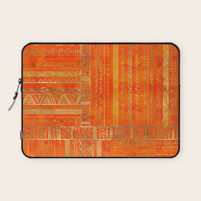 Tribal Ethnic pattern gold on bright orange Laptop Sleeve Gallery Image 1