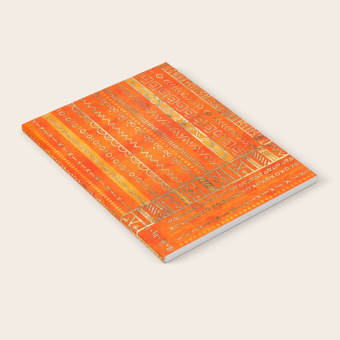 Tribal Ethnic pattern gold on bright orange Notebook Gallery Image 2