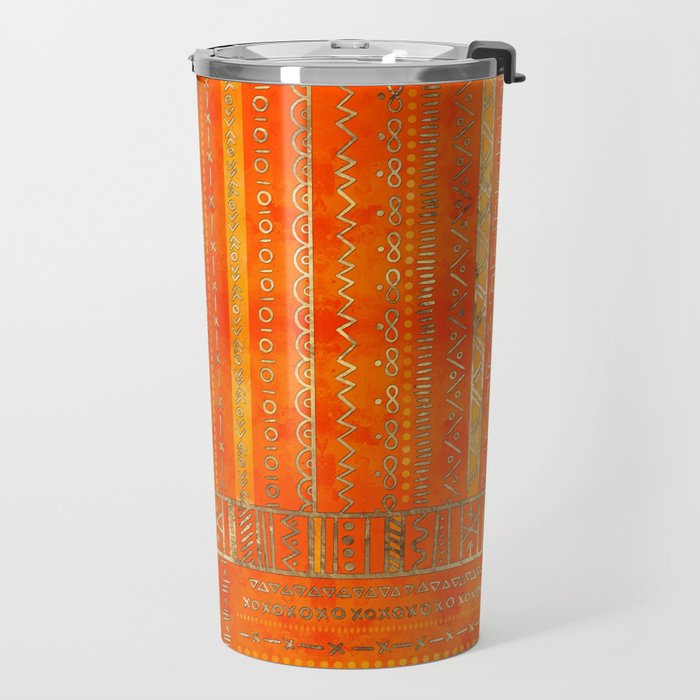Tribal Ethnic pattern gold on bright orange Travel Mug Gallery Image 2