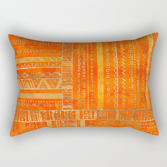 Tribal Ethnic pattern gold on bright orange Rectangular Pillow Gallery Image 2