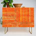 Tribal Ethnic pattern gold on bright orange Credenza Gallery Image 1