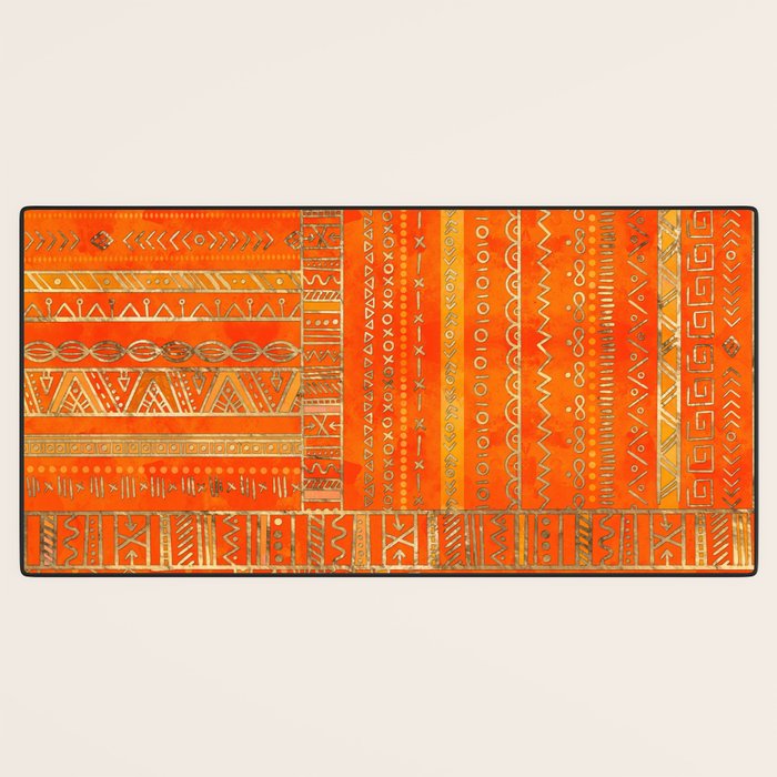 Tribal Ethnic pattern gold on bright orange Desk Mat Gallery Image 3
