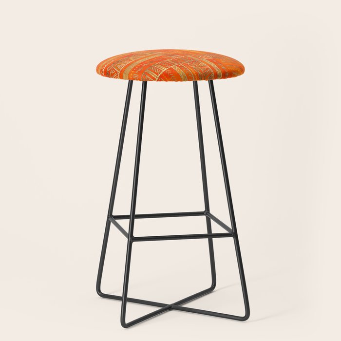 Tribal Ethnic pattern gold on bright orange Stool Gallery Image 1
