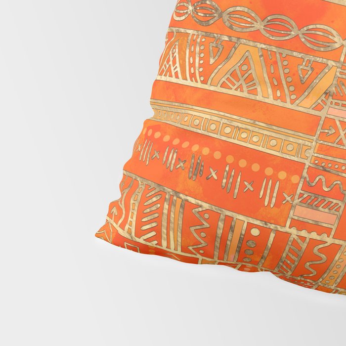 Tribal Ethnic pattern gold on bright orange Pillow Sham Gallery Image 4