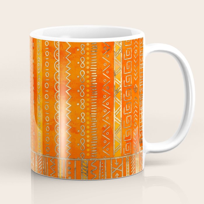 Tribal Ethnic pattern gold on bright orange Coffee Mug Gallery Image 1