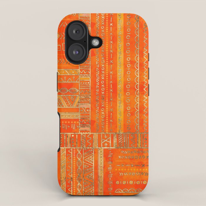 Tribal Ethnic pattern gold on bright orange iPhone Case Gallery Image 1