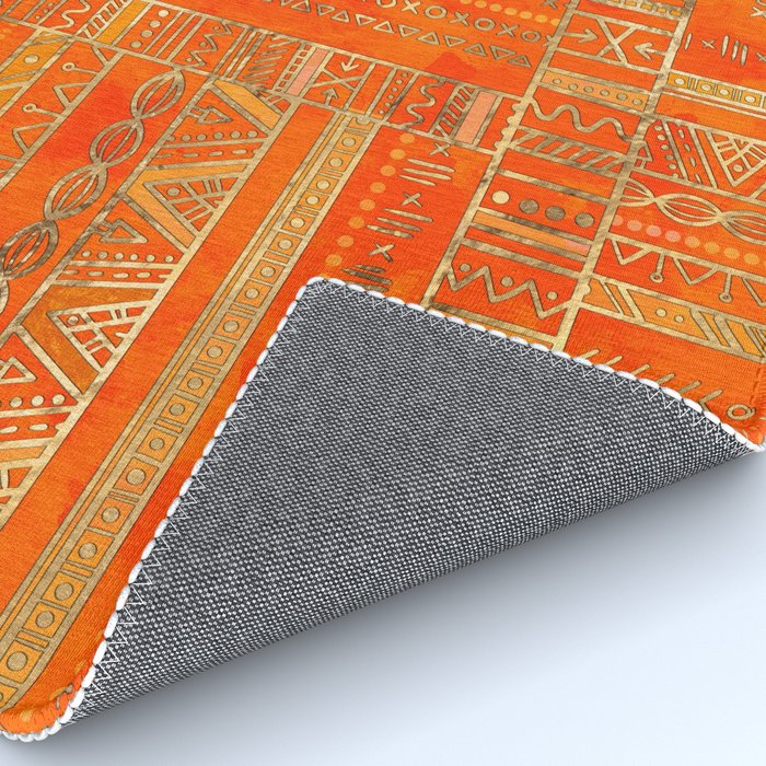 Tribal Ethnic pattern gold on bright orange Rug Gallery Image 4