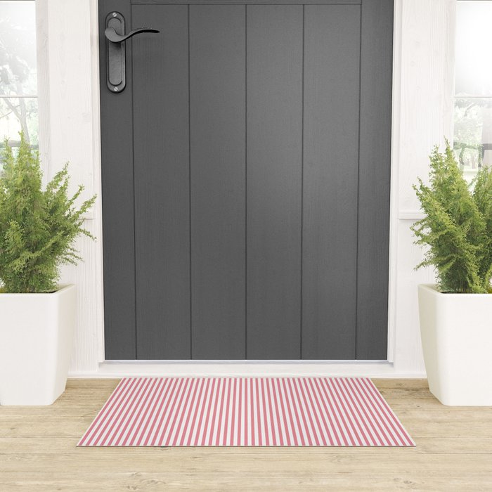 Fine Stripes Vertical Pattern Fresh Pink and White Welcome Mat Gallery Image 3