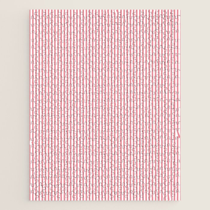 Fine Stripes Vertical Pattern Fresh Pink and White Jigsaw Puzzle Gallery Image 1
