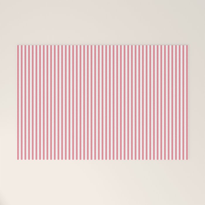 Fine Stripes Vertical Pattern Fresh Pink and White Welcome Mat Gallery Image 1