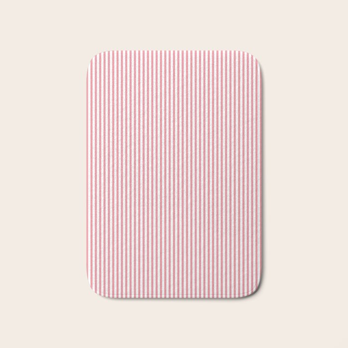 Fine Stripes Vertical Pattern Fresh Pink and White Bath Mat Gallery Image 1