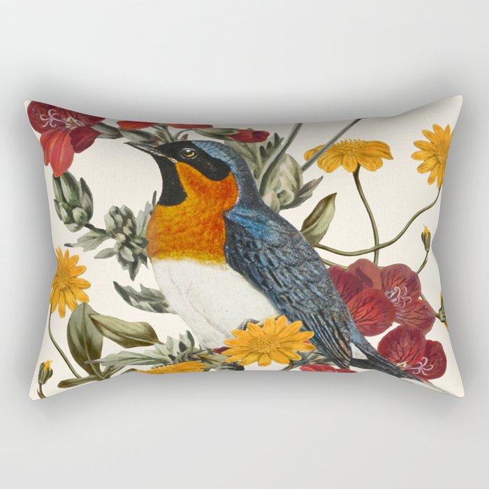 Little Bird and Flowers Rectangular Pillow Gallery Image 1