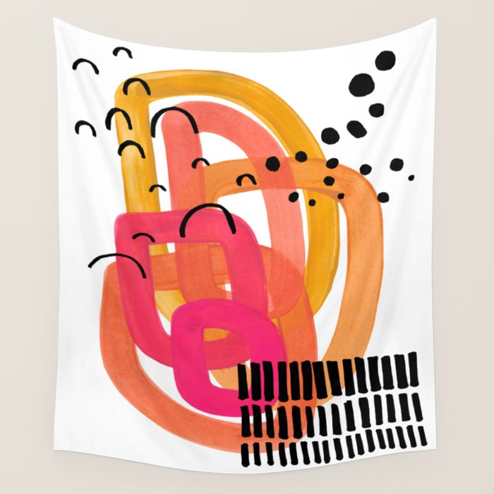 Modern Mid Century Fun Colorful Abstract Minimalist Painting Ombre Yellow Magenta Infinity Circles Wall Tapestry Gallery Image 4