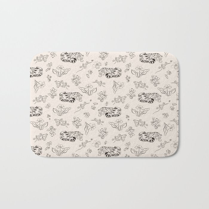Tiger and Flower Line Art Bath Mat Gallery Image 1