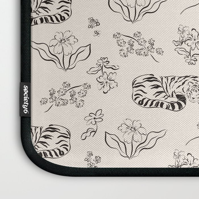 Tiger and Flower Line Art Laptop Sleeve Gallery Image 3